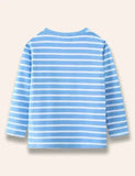 Cartoon Dinosaur Appliqué Long Sleeve Striped T-Shirt