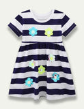 Stripe Flower Sequined Embroidered Dress