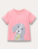 Cartoon Dog Appliqué T-shirt