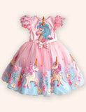 Flower Unicorn Appliqué Tulle Dress