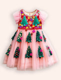 Sequin Christmas Trees Appliqué Tulle Dress