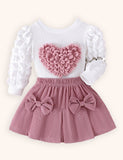 Valentine's Day Love Bubble Sleeve Top + Bow Skirt Set