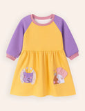 Cute Butterfly Applique Long Sleeve Dress
