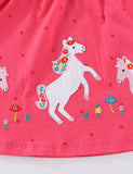 Cute Pony Embroidered Long-sleeved Dress