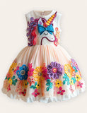 Flower Unicorn Applique Tulle Dress