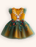 Tulle Floral Reindeer Embroidered Dress
