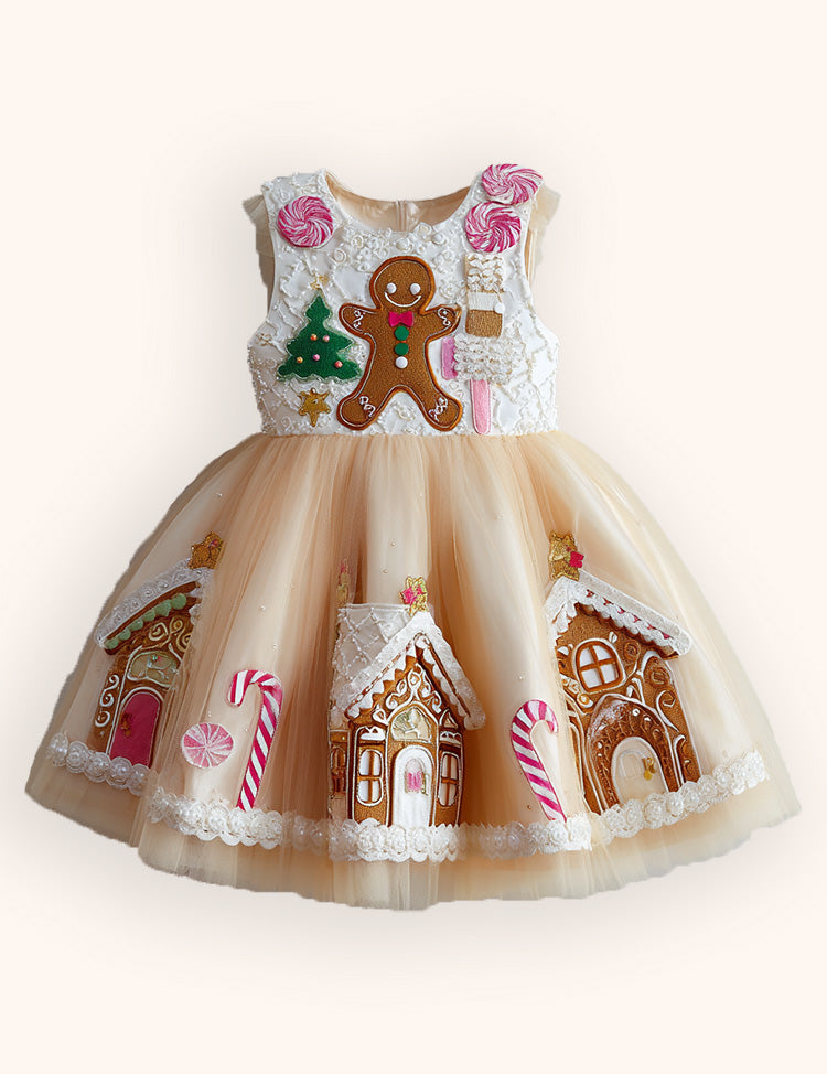 Tulle Gingerbread Embroidered Dress