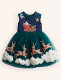 Tulle Christmas Santa & Reindeer Appliqué Dress