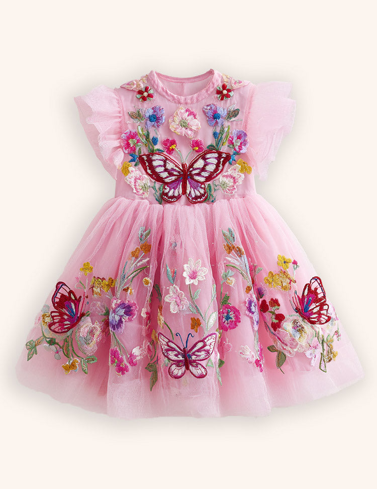 Floral Butterfly Embroidered Party Tulle Dress