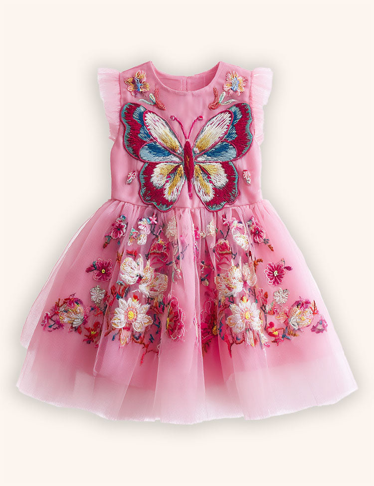 Floral Butterfly Embroidered Party Tulle Dress
