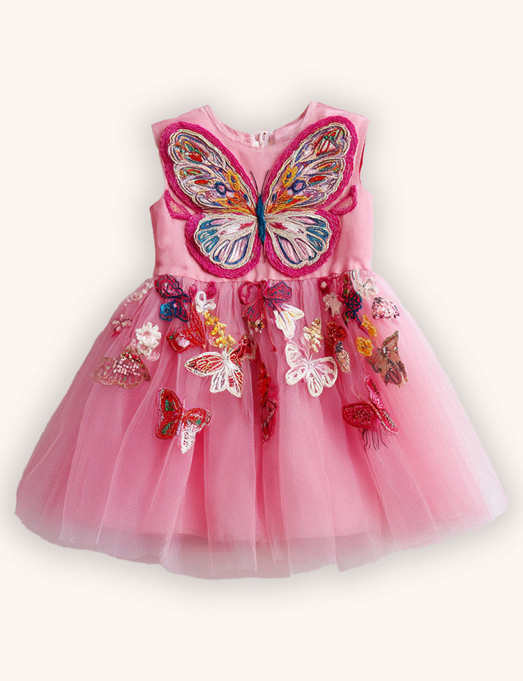 Floral Butterfly Embroidered Party Tulle Dress