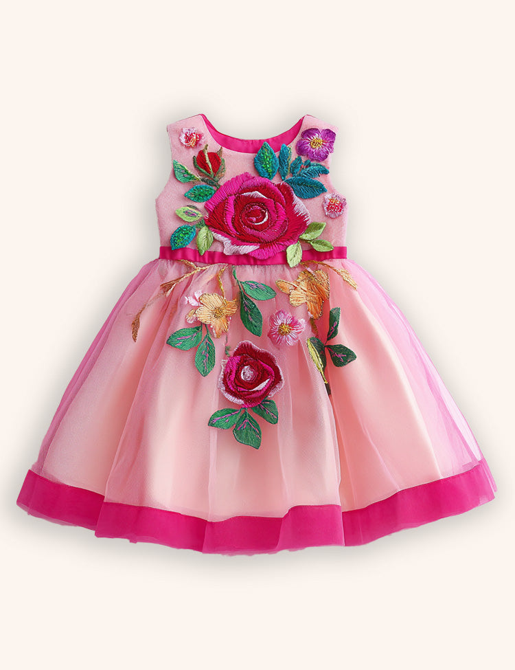 3D Flower Embroidered Tulle Dress