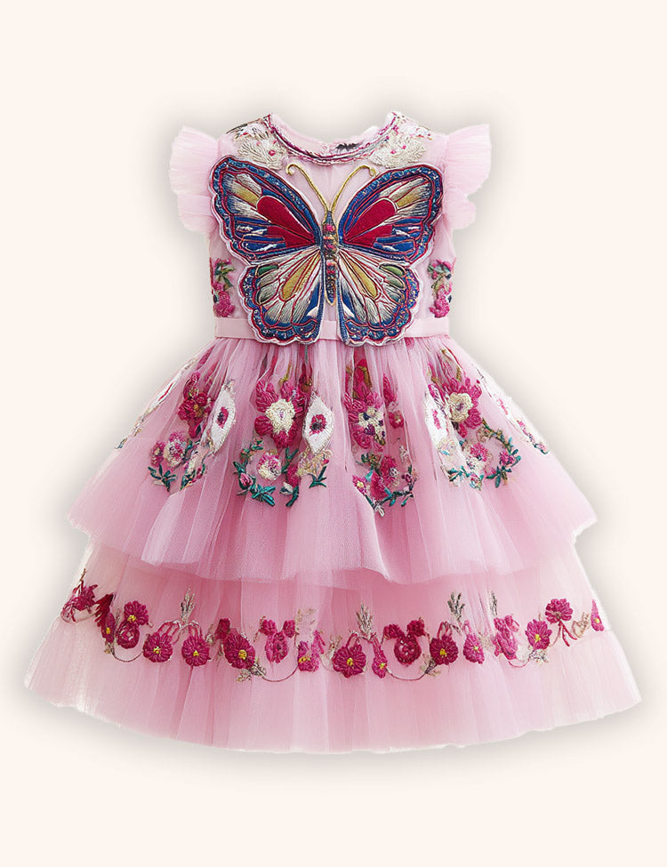 Floral Butterfly Embroidered Party Tulle Dress