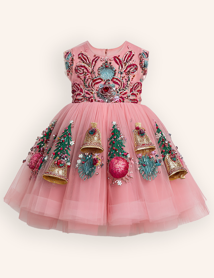 Tulle Christmas Bells Embroidered Dress