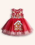 Tulle Christmas Gingerbread Appliqué Dress