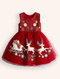 Tulle Christmas Santa & Reindeer Appliqué Dress