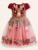 Festival Reindeer Embroidery Tulle Long Dress