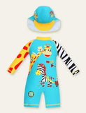 Animal Long Sleeve Swim Suit + Cap