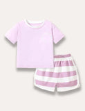 Cartoon Sun Printed T-Shirt+Striped Shorts - Mini Taylor