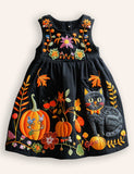 Halloween Pumpkin Cat Appliqué Dress
