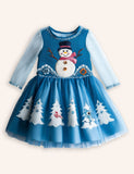 Tulle Snowman Appliqué Long Sleeves Dress