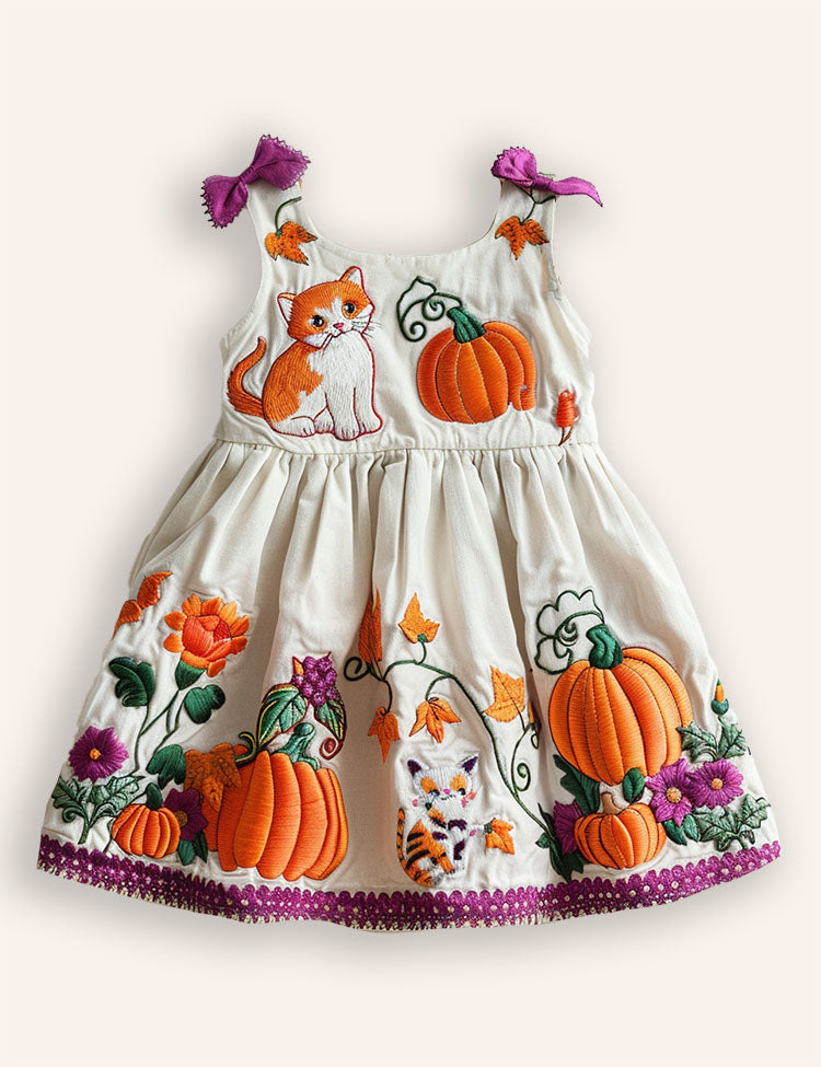 Halloween Pumpkin Cat Appliqué Dress