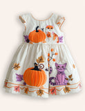 Halloween Pumpkin Cat Appliqué Dress