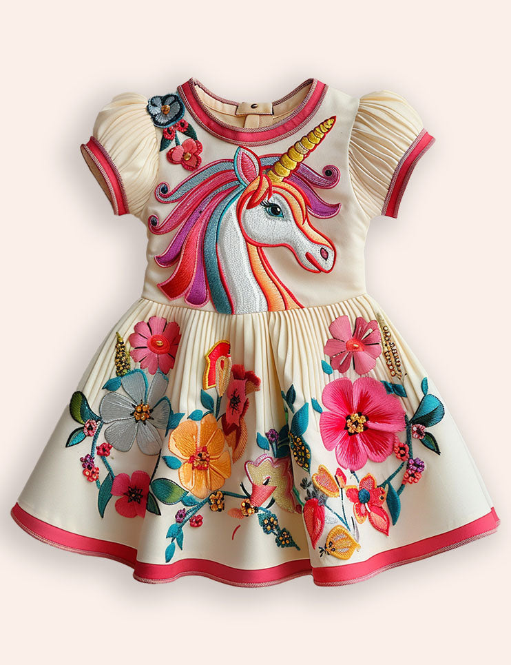 Flower Unicorn Appliqué Dress