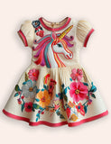 Flower Unicorn Appliqué Dress