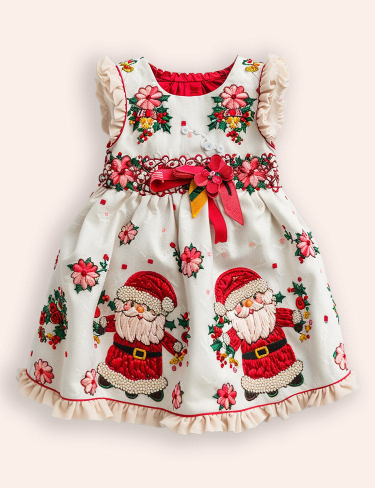 Fun Christmas Santa Claus Appliqué Dress