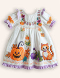 Halloween Pumpkin Cat Appliqué Dress