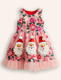 Fun Christmas Santa Claus Appliqué Tulle Dress