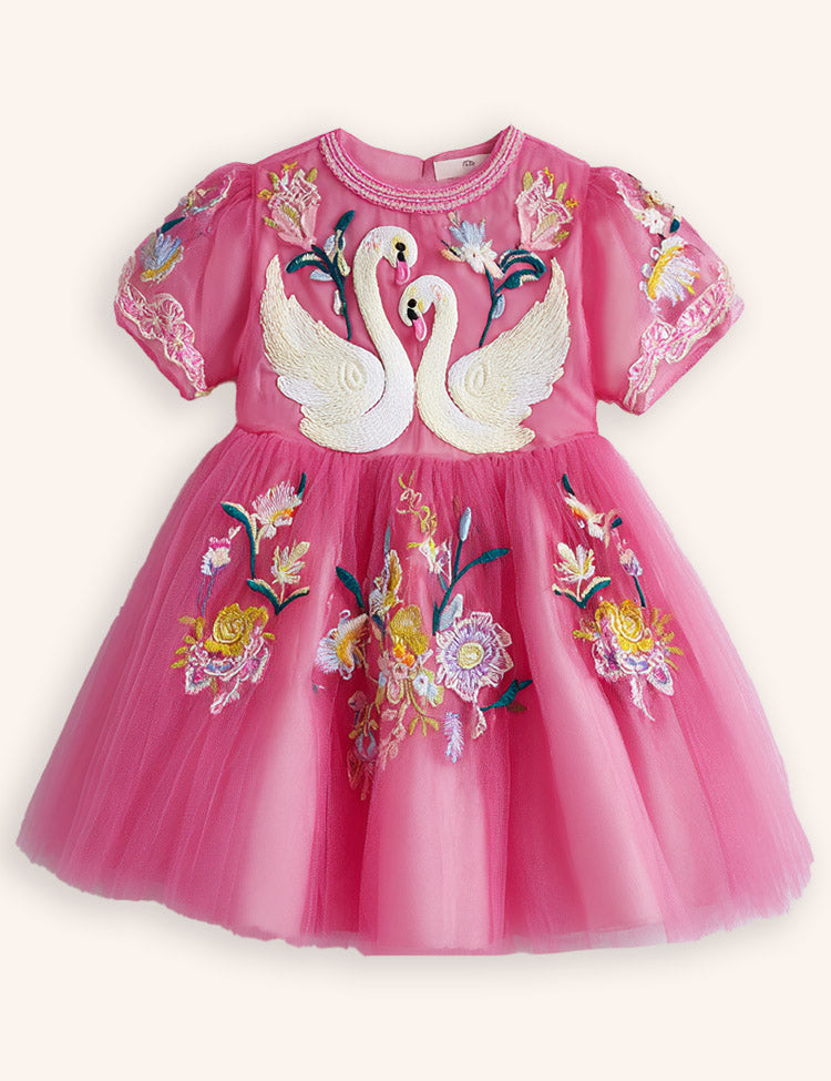 Swan Floral Tulle Appliqué Dress