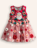 Fun Christmas Santa Claus Appliqué Tulle Dress