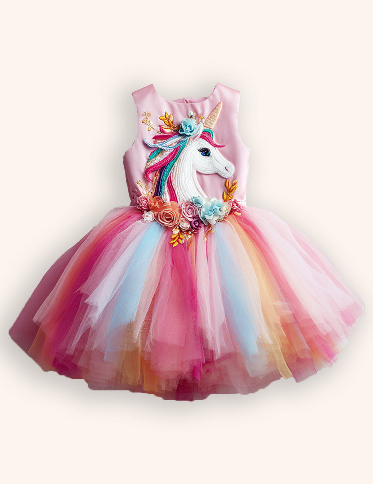 Rainbow Flower Unicorn Party Tulle Dress