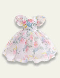 Puff Sleeve Floral Mesh Party Dress