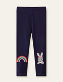 Rainbow Embroidered Rabbit Appliqué Leggings - Mini Taylor