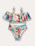 Ruffled Floral Split Swimsuit