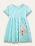 Cartoon Ice Cream Appliqué Dot Dress