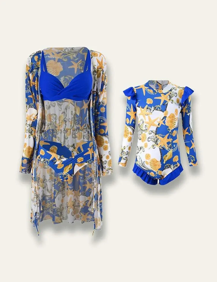 Colorful Family Matching Swim Suit+Long Sleeve Sun Protection Coat - Mini Taylor