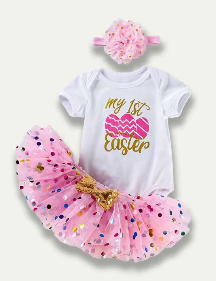 Easter Cartoon Egg Romper+Colorful Polka-Dot Tulle Skirt - Mini Taylor