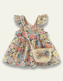 Flower Printed Sleeveless Dress+Floral Bow Bag