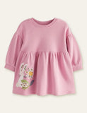Rabbit Flower Appliqué Long Sleeve Dress