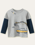 Skateboard Dinosaur Printed Long Sleeve T-shirt