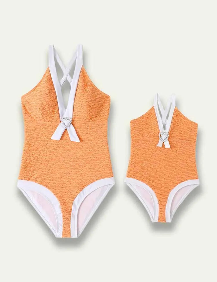 Solid Color White Border Family Matching Swim Suit - Mini Taylor