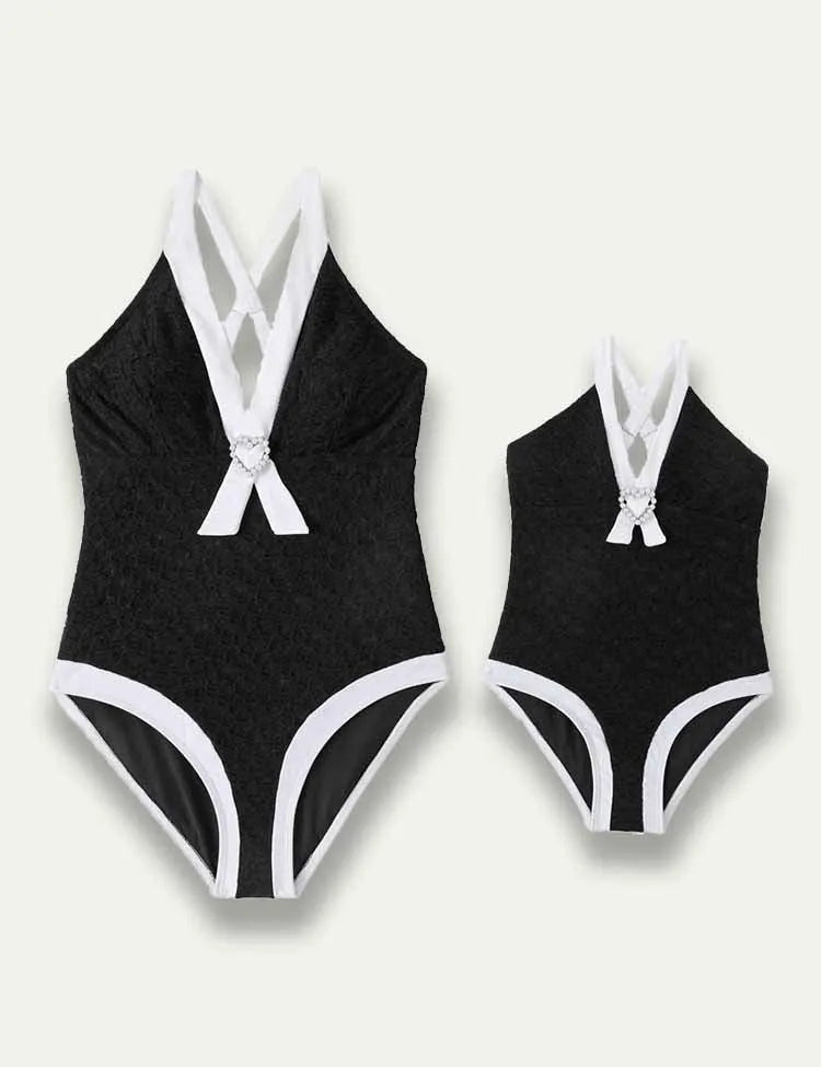 Solid Color White Border Family Matching Swim Suit - Mini Taylor