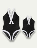 Solid Color White Border Family Matching Swim Suit - Mini Taylor