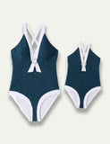 Solid Color White Border Family Matching Swim Suit - Mini Taylor