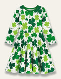 St. Patrick's Day Clover Printed Long Sleeve Dress