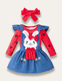 Valentine's Day Bunny Appliqué Two-piece Dress